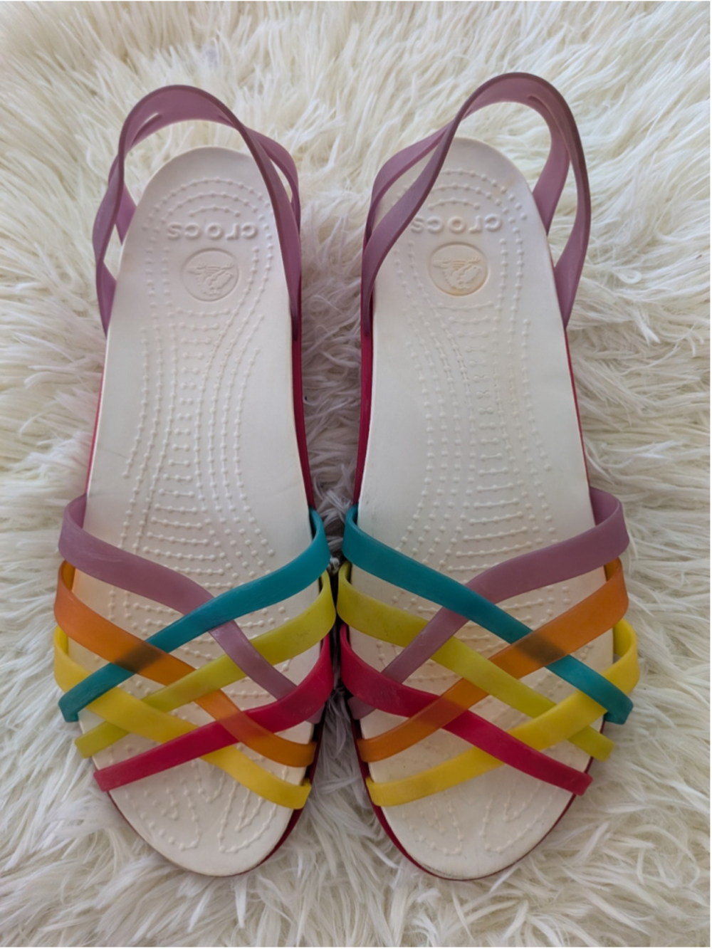 Crocs Huarache Rainbow Slingback Sandals Women's 9W Multicolor Comfort - Picture 2 of 11
